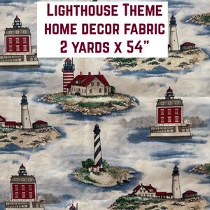 Waverly “Land Ho” Lighthouse Coastal Home Decor Fabric (2 yards x 54” wide)